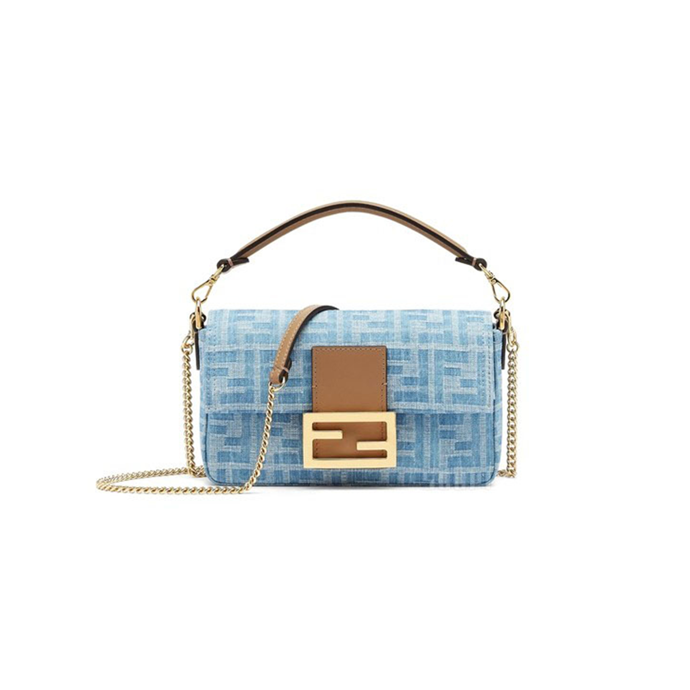 f**di baguette mini bag light blue ff De*1m handbag 8bs017as3ff1plm (19.5*11*5cm)